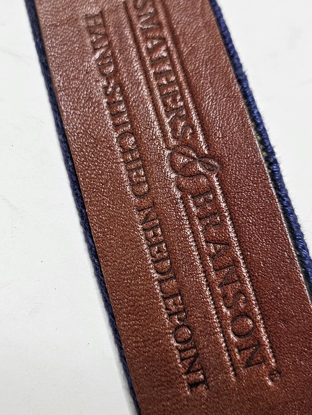 Smathers & Branson Needlepoint Belt Sailboats Navy Blue Multicolored Men's 38